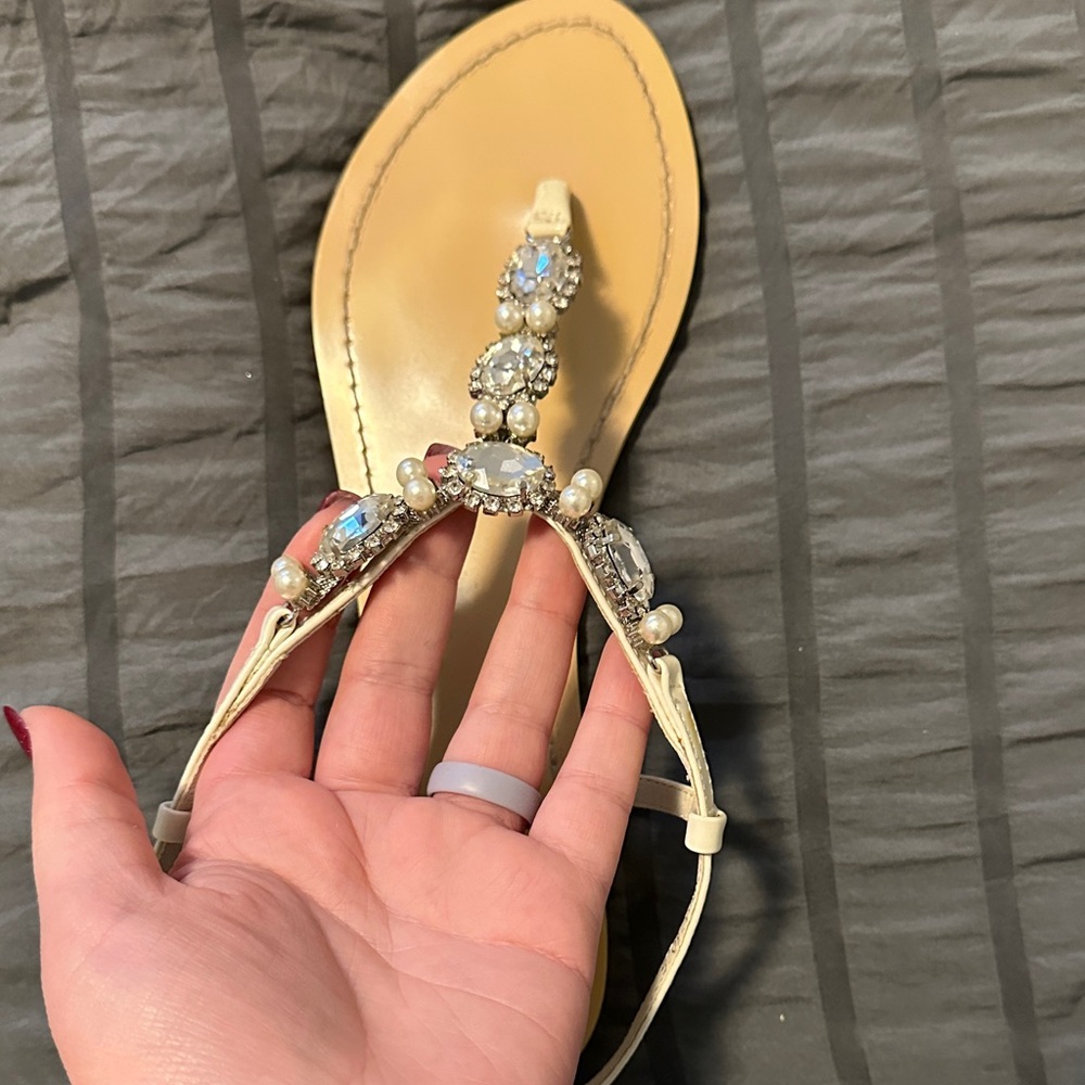 Elegant Beige Sandals with Crystal Embellishments